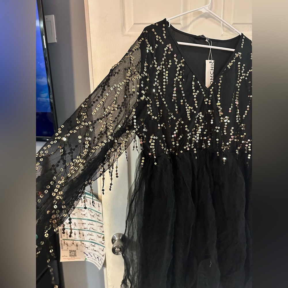BloomChic Black Dress with Gold Accents
